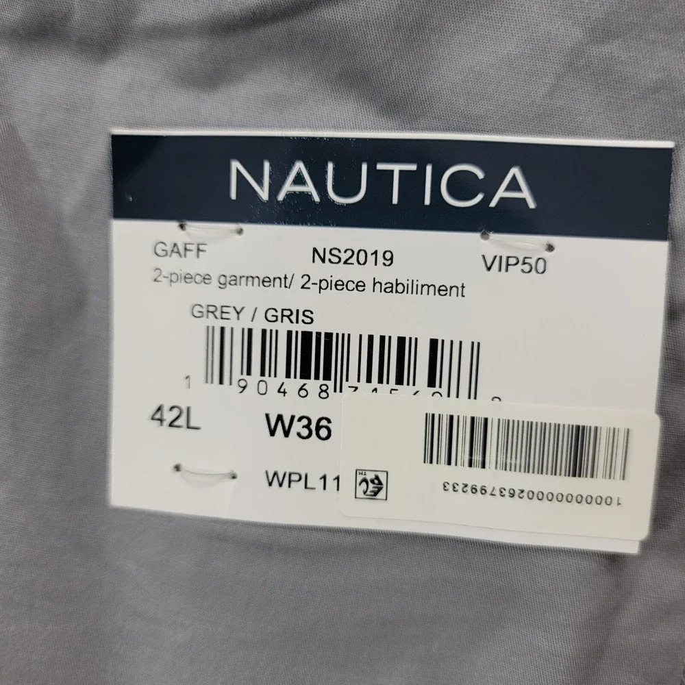 Nautica Cotton Suit‎ Mens 42L 2 Piece Pants 36x32 Modern-Fit Stretch Grey NEW